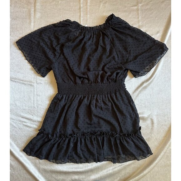 NEW ZARA POLKA DOT MINI DRESS VNeck Ruffle Short Sleeve Sheer Tulle Sz XL Trendy - Picture 2 of 7